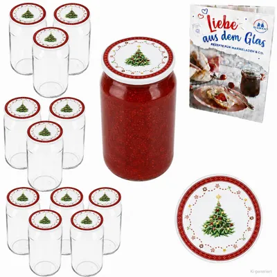 Produktbild von 12er Set Einmachgläser 720 ml Deckel Weihnachtstraum TO82 + Rezeptheft