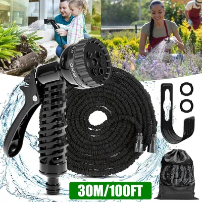 Produktbild von Flexibler Gartenschlauch 30m, ausziehbar, mit 7-Funktionen-Spritzpistole