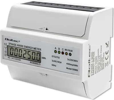 Produktbild von Qoltec Three phase electronic meter DIN rail 400V 100
