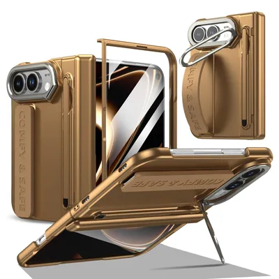 Obrázek produktu pro Pouzdro pro Apple iPhone Duo, s stojánkem, ochranou pantu, stylusem a poutkem, odolné PC Zlatá
