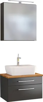 Produktbild von Waschtisch-Set Badezimmer Handwaschplatz Gästebad Waschplatz Badmöbel "Davos II" Graphit/Grau-Matt