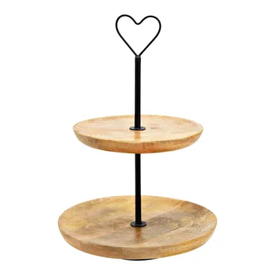 Obrázek produktu pro Dvoupatrová etagéra z mangového dřeva a přírodního kovu (V) 37 cm, Ø 25 cm/20 cm