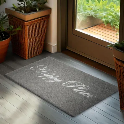 Immagine prodotto di BRUBAKER Zerbino per interni ed esterni - Happy Place - 45 x 75 cm - Zerbino antiscivolo con scritte glitterate - Resistente alle intemperie e antiscivolo - Grigio