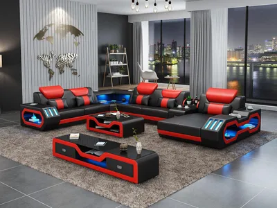 Obrázek produktu pro Wohnlandschaft Couch Polster Sofa Garnitur 3tlg. Set Couchtisch Sideboard Leder
