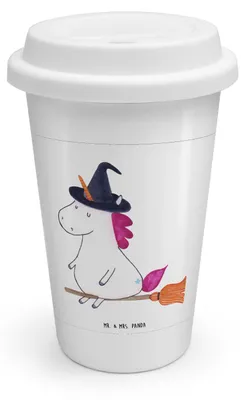 Produktbild von Mr. & Mrs. Panda Thermobecher Einhorn Hexe - Weiß - Geschenk, ToGo Kaffeebecher, To Go, Freundin, Frau, Coffee Becher, Unicorn, Mehrwegbecher, Engel, Ehefrau, Teufel