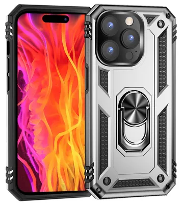 Immagine prodotto di Custodia blindata con anello per iPhone 15 Pro Custodia per telefoni cellulari da esterno Protezione estrema argento