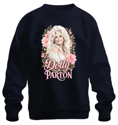 Obrázok produktu pre Dolly Parton, speváčka country hudby, motýle, mikina s potlačou, námorná modrá, veľkosť S