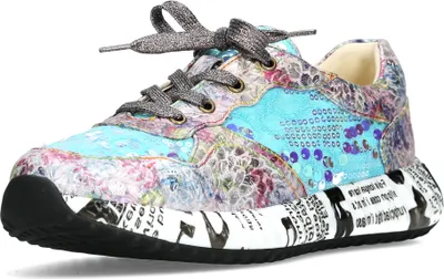 Produktbild von Laura Vita Damen Sneaker Leder mehrfarbig florales Muster und Schrift Burton 05, Größe:39 EU, Farbe:Türkis