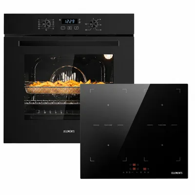 Produktbild von KB ELEMENTS Autarkes Herdset 60 cm, Einbaubackofen mit Air Fry, Steam Clean, 11 Funktionen, 73 Liter, A+, Induktionskochfeld mit 2 x Flexzone