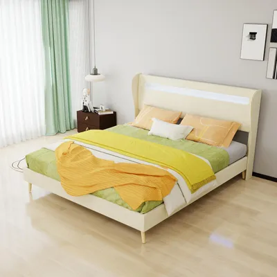 Obrázok produktu pre Postel s čalúneným rámom 90x200 cm, sivá, s hydraulickým úložným priestorom, čalúnenou opierkou hlavy s USB a Type-C portami a LED osvetlením zo 3 strán
