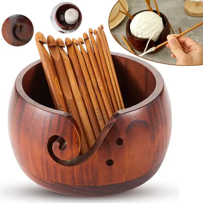 Produktbild von Handgefertigte Garnschale aus Rosenholz, Tragbare Holz Garnschale, Praktische Wollschale für Stricken und Häkeln