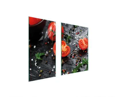 Produktbild von Herdabdeckplatten 2 teilig 75x52 Glaskeramikkochfeld Abdeckung Glas Schneidebrett Tomaten Holz
