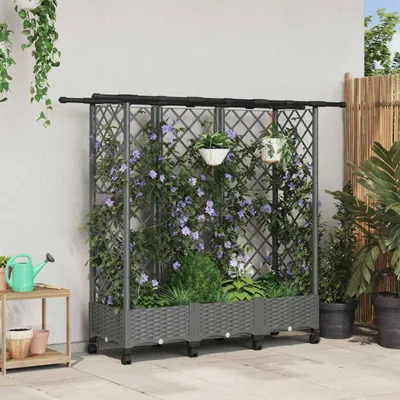 Produktbild von Maison Exclusive - Hochbeet mit Rankgitter und Dach Hellgrau 164 x 40 x 127 cm PP