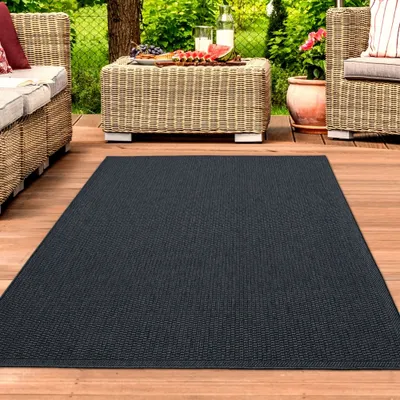 Obrázek produktu pro Odolný koberec do interiéru i exteriéru s 3D efektem a jednoduchým vzorem | antracitově modrý Rozměry – 140 x 200 cm