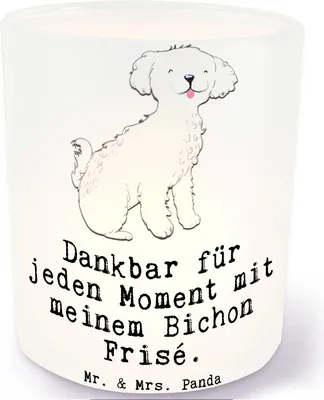 Produktbild von Mr. & Mrs. Panda Windlicht aus Glas Bichon Frisé Moment - Transparent - Geschenk, Teelichthalter, Kerzenhalter