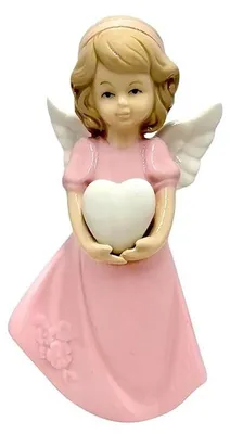 Produktbild von Art Sacrum Porzellanfigur Engel mit Herz, rosa Kleid, 14 cm