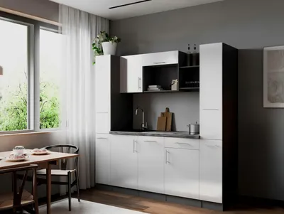 Produktbild von Respekta Küche Küchenzeile Oliver Singleküche 205 cm mit Fronten in – Weiß Seidenglanz
