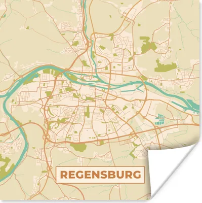 Obrázok produktu pre MuchoWow® Plagát - Mapa - Regensburg - Mapa mesta - Vintage - 50x50