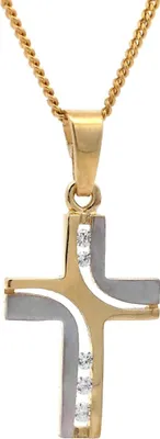 Produktbild von Gold Anhänger Kreuz Zirkonia mit Goldkette 585-14 Karat Gold 38 cm