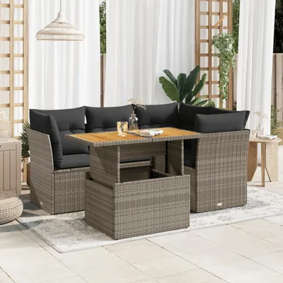 Produktbild von Eleganten-Stil 5-tlg. Garten-Lounge-Set mit Kissen Garten-Sofagarnitur, Outdoor Indoor, Grau Poly Rattan Gartenmöbel-Sets CHY86547176