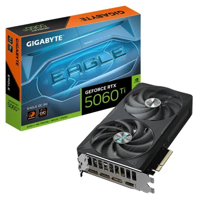 Obrázek produktu pro GIGABYTE GeForce RTX 5060 Ti EAGLE OC 8G, GeForce RTX 5060 Ti, 8 GB, GDDR7, 128 bit, 7680 x 4320 px, PCI Express x8 5.0
