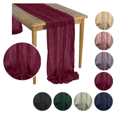 Produktbild von MEBLE ODNOWA, Tischläufer, BOHO-Tischläufer aus Gaze, Gaze Tischdeko, Bordeaux, 90 × 300 cm, Elegant, Gazestoff, Leicht, Luftig, Maschinenwaschbar, Pflegeleicht, Tischdekoration, Weicher Stoff, Boho Tischdeko, Langer Tischläufer