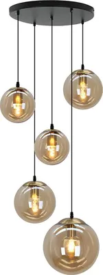 Produktbild von Olucia - DOLF - Pendelleuchte - Bernstein / Messing - 5 Lampen
