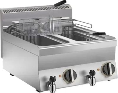 Obrázek produktu pro Profesionální elektrická fritéza, 2 x 10 litrů - stolní jednotka z nerezové oceli, 18 kW, 400 V