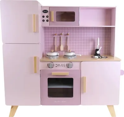 Produktbild von Bandits & Angels Holz Kinderküche XL Modern Pink ab 3 Jahren – Thekenhöhe 52 cm – Inkl. 5 Zubehörteilen – Für Mädchen – Kinderküche – Spielzeugküche – Rosa Spielküche