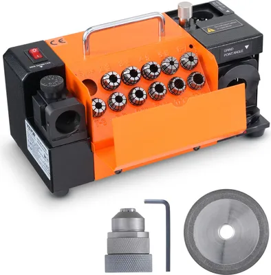 Produktbild von VEVOR MR-13A Bohrerschleifgerät 120 W Bohrerschleifmaschine 4500 U/min Schärfstation Stahl Bohrerschärfgerät 95-135° Einstellbarer Spitzenwinkel 11 Spannzangen Geeignet für Bohrerdurchmesser φ3–13 mm