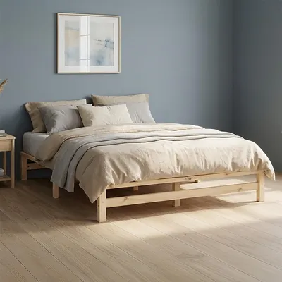 Produktbild von Homestyle4u Holzbett Jugendbett Palettenbett 140x200 mit Matratze Natur Futonbett 3046