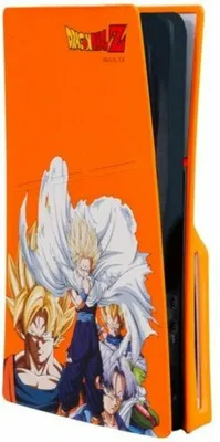 A console cover with Dragon Ball Z characters printed on it.