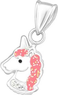 Produktbild von Kinderkette 925 Silber Kette: Glitzer Anhänger Halskette für Mädchen Einhorn (Unicorn)