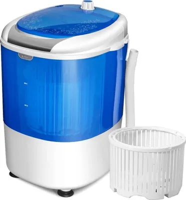 Produktbild von Miniwaschmaschine 2 kg, 170W Toploader mit Abfluss- & Einflussschlauch, einstellbare Betriebszeit, Tragbarer Waschautomat (Blau)
