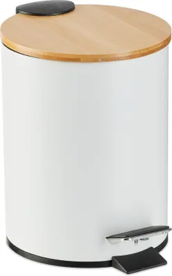 Produktbild von Famanu Mülleimer 3 l - Softclose - Innenbehälter - Bambusdeckel - Metall - Badezimmer - Weiß