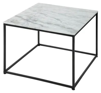 Image de Table basse ABITTA carrée 50 cm en marbre blanc et pieds métal au style moderne
