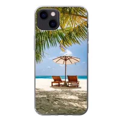 Produktbild von MuchoWow® Handyhülle Schutzhülle Hülle für iPhone 13 Strandkorb - Sonnenschirm - Palme Silikon Softcase Handy Hülle - Karteninhaber