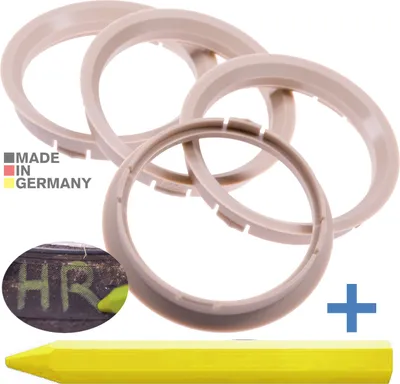 Produktbild von 4X Zentrierringe 74,1 x 67,1 mm Beige Felgen Ringe + 1x Reifen Kreide Fett Stift