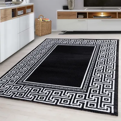 Hochflor-Teppich, geometrisch, 160x230 cm, Polypropylen, schwarz