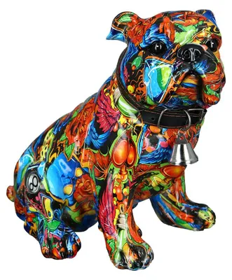 Mops-Figur sitzend, Street-Art-Design, Höhe 23 cm, mehrfarbig
