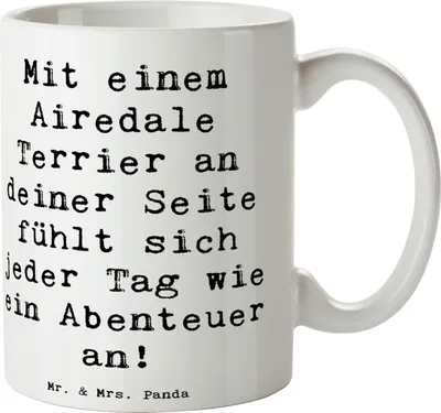 Produktbild von Mr. & Mrs. Panda haferl Spruch Airedale Terrier Abenteuer - Weiß - Geschenk, Bedruckte Tasse, treuer Begleiter, Hunde, Familienhund, Hunderassen Charakter, Kaffeebecher