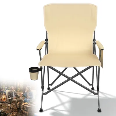 Image de Chaise de camping pliable CEEDIR avec porte-boisson et sac de transport, chaise de pêche pliable et robuste, pour le camping, le jardin et les activités de plein air, beige