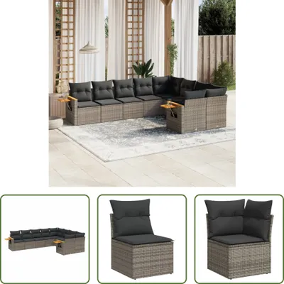 Produktbild von The Living Store 9-tlg. Garten-Sofagarnitur mit Kissen Grau Poly Rattan