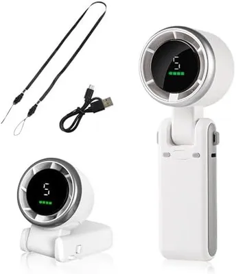 Produktbild von Hifot Mini Handventilator Akku Aufladbar Tragbarer USB Ventilator Klein Wiederaufladbar Turbo Handventilator Hand Ventilatoren bis zu 12 Stunden 3-in-1 Hals- & Tischventilator Kleiner Ventilator Weiß