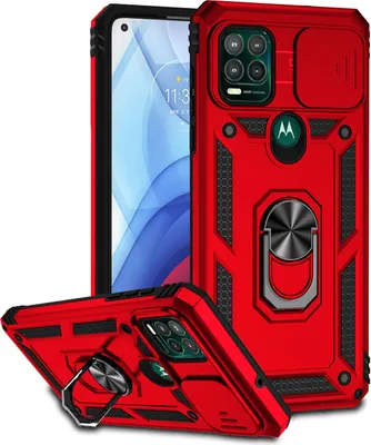Image de Etui pour Motorola Moto G Stylus 5G étui double couche avec couvercle coulissant pour l'appareil photo et anneau de support rouge