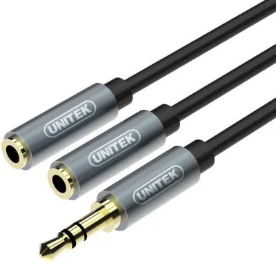 Produktbild von UNITEK Y-C956ABK, 3.5mm, Männlich, 2 x 3.5mm, Weiblich, 0,2 m, Schwarz, Grau