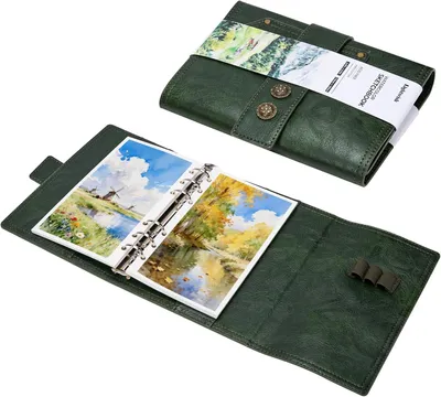 Produktbild von Aquarellskizzenbuch, 17 x 10 cm, 100 % Baumwolle, 300 g/m², säurefrei, wärmegepresst, 20 Blatt, nachfüllbares Ordnersystem, Reisetagebuch für Künstler