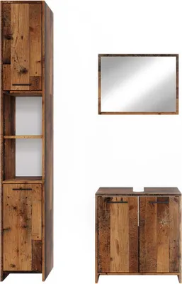 Image de Meubles bain Vicco Kiko Chêne rustique 3 pièces, avec armoire haute, Model 40109
