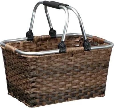 Produktbild von PolkaHome® Rattan Einkaufskorb – Stilvoller Shopper mit Aluminiumgriffen, 41 x 30 x 25 cm, Braun