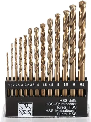 Imagen del producto de Juego de brocas de 13 piezas, acero rápido M35 con cobalto, de 1,5 a 6,5 mm, para madera, metal, acero y plástico